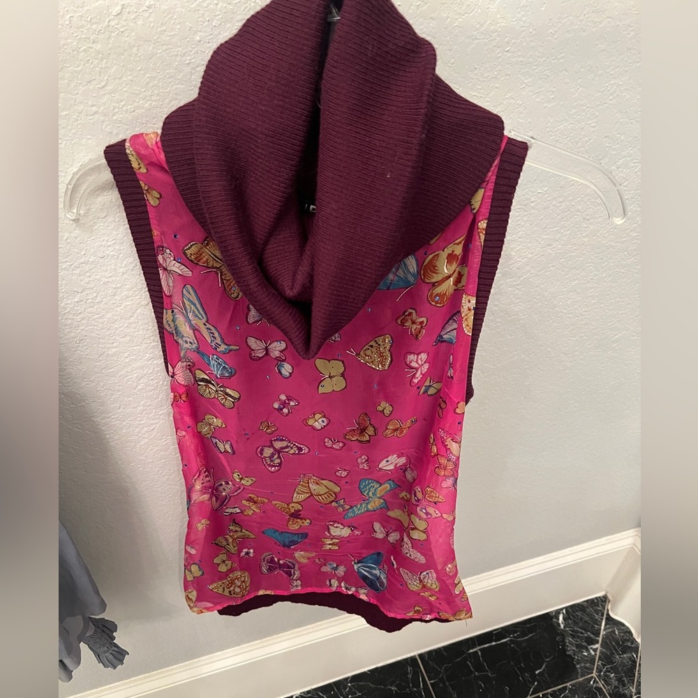 Dolce &Gabbana Pink Butterfly Print Sleeveless woolTop